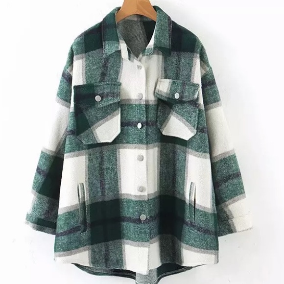 SOLD OUT Green Plaid Oversized Flannel Shacket Shirt Jacket - Picture 6 of 12